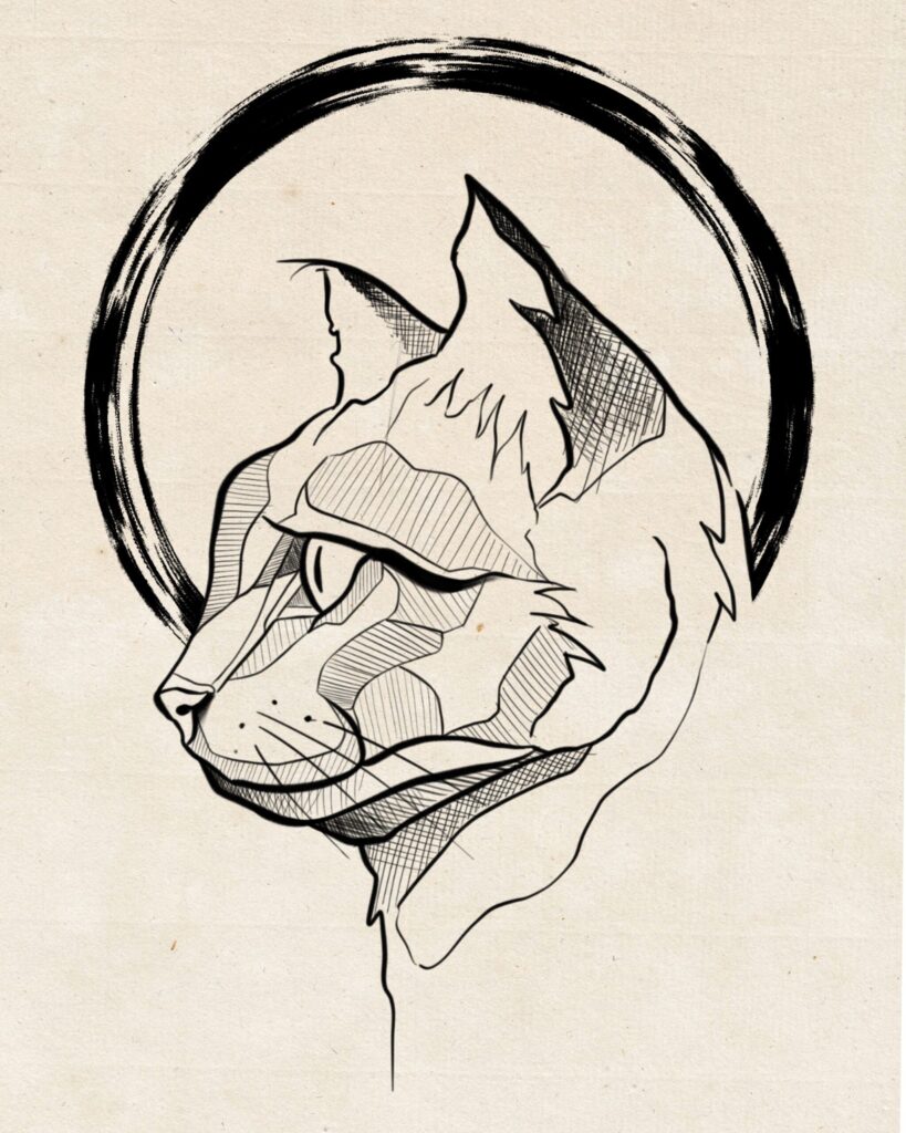 flash tatouage chat aureole graphique