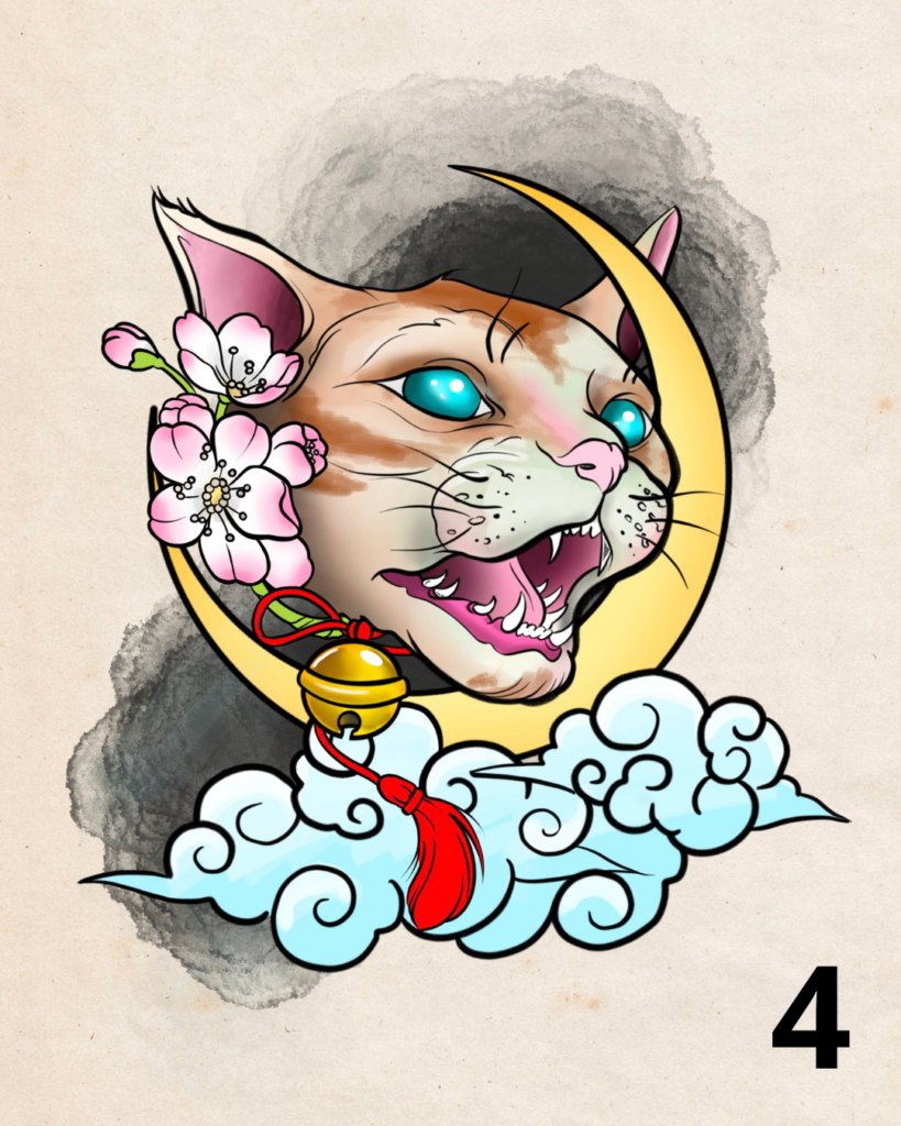 flash tatouage chat couleur