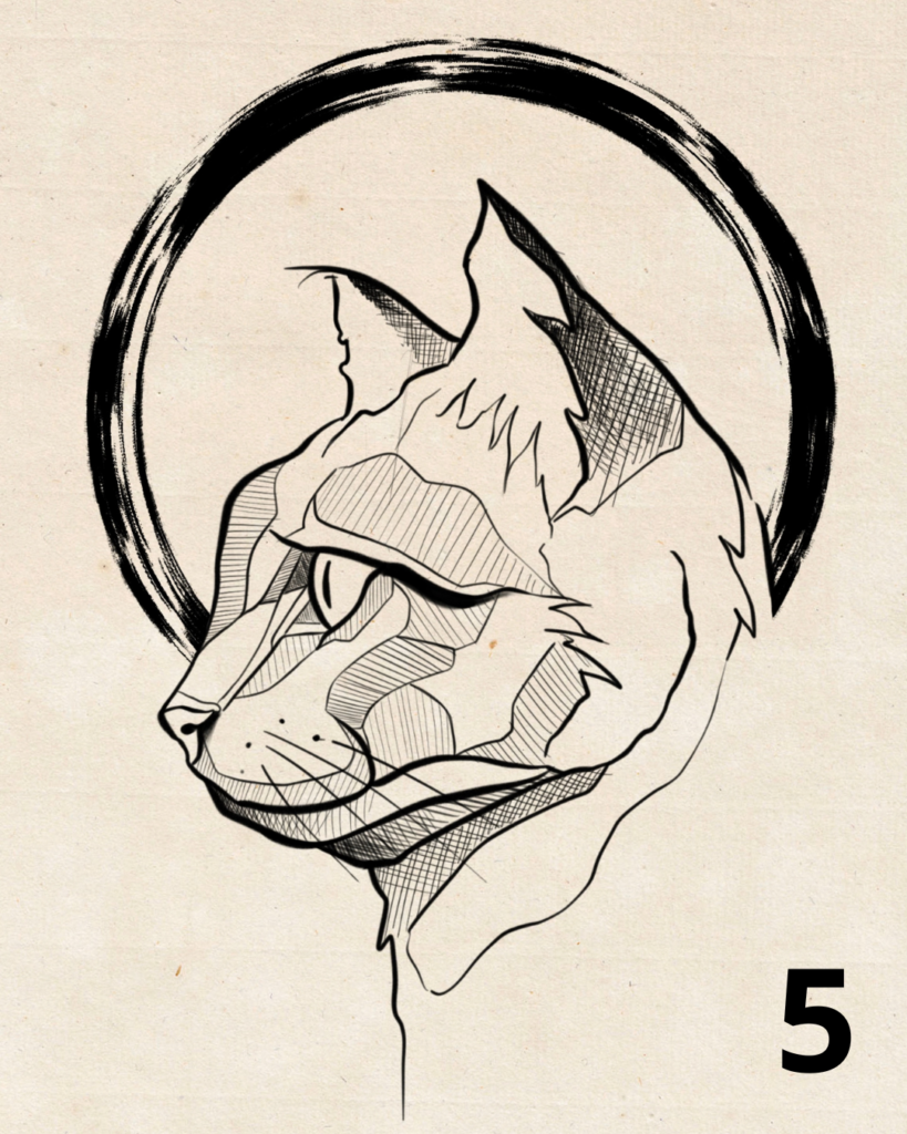 flash tatouage chat graphique noir et gris