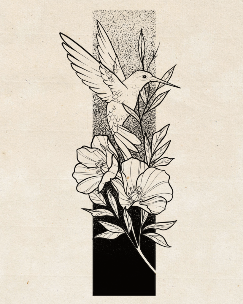 flash tatouage colibri coquelicots grapique