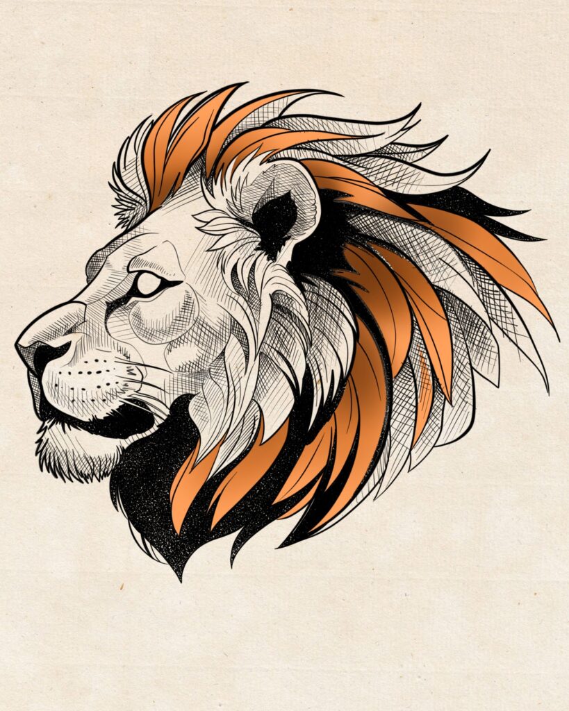 flash tatouage lion graphique