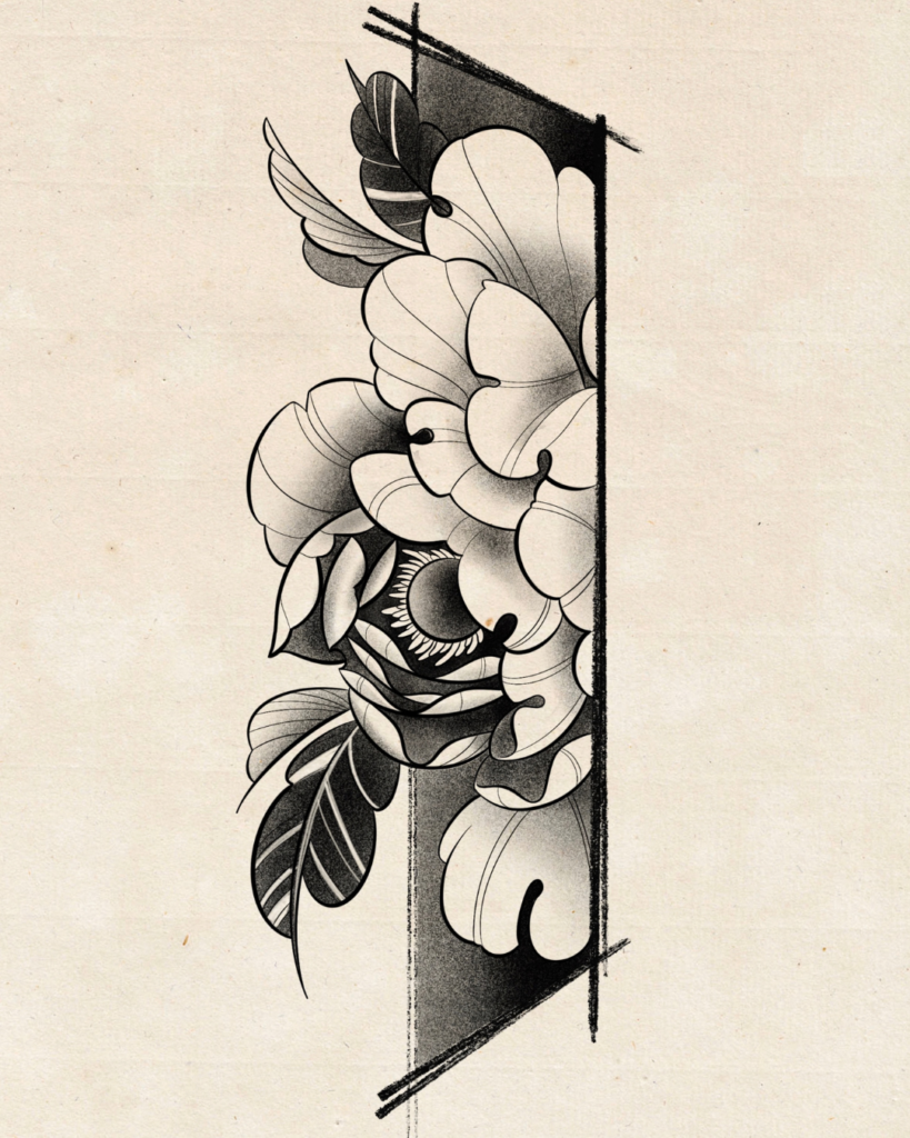 flash tatouage pivoine graphique