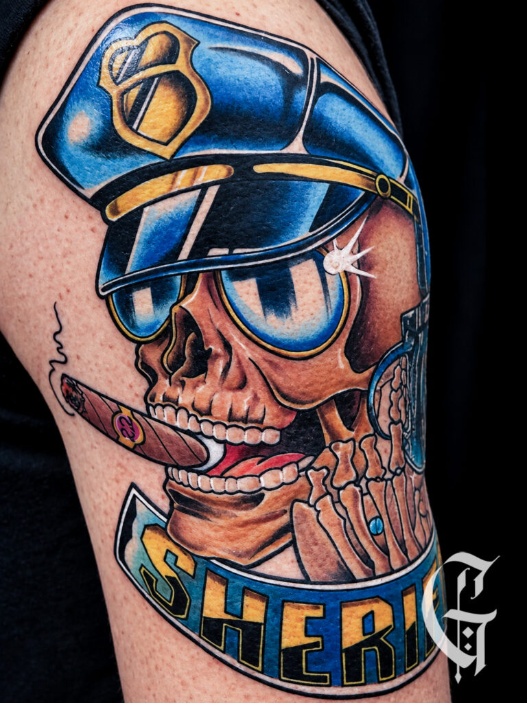 tatouage crane policier newschool couleur
