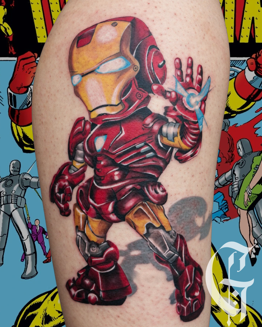 Tatouage Iron Man en couleur réalisé par Gaston