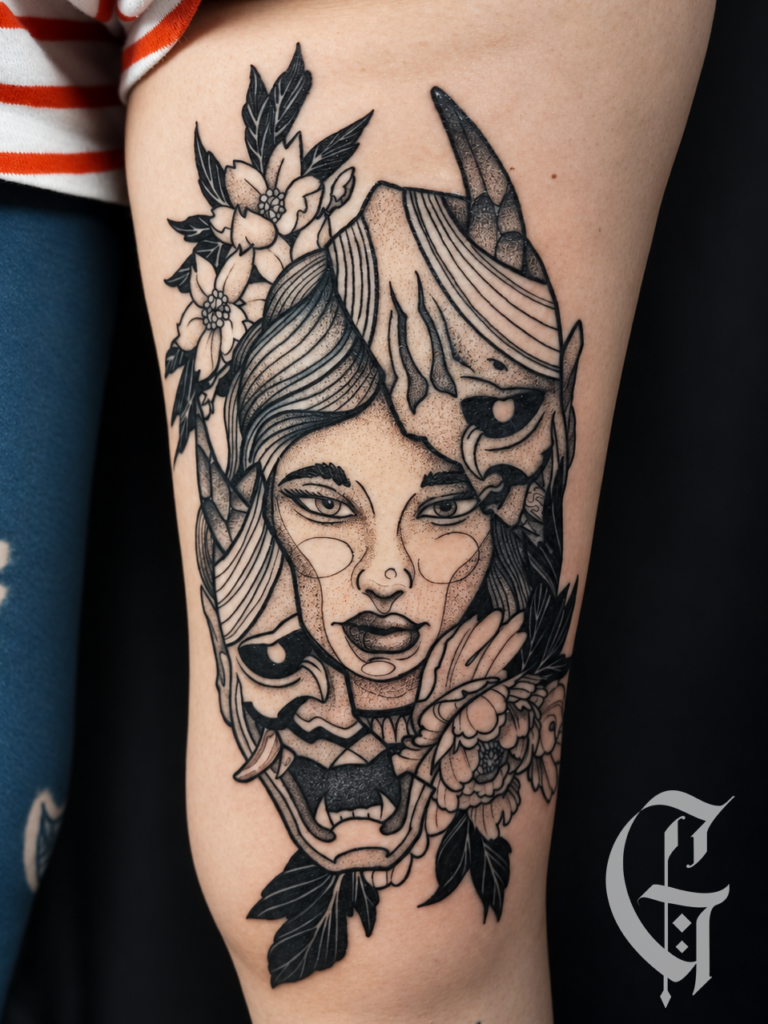 tatouage portrait femme oni olivia miss tattoo france